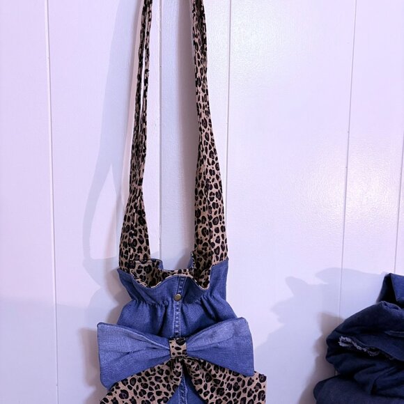 Shoulder Bag, Bow, Denim, Leopard Print, Purse, Handbag, Pocketbook - Picture 2 of 5